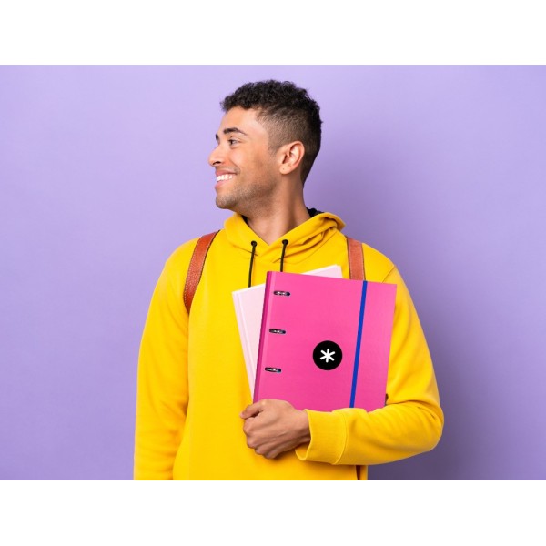 Carpeta con recambio liderpapel antartik a4 cuadro 5 mm forrada 4 anillas 40mm redondas color rosa