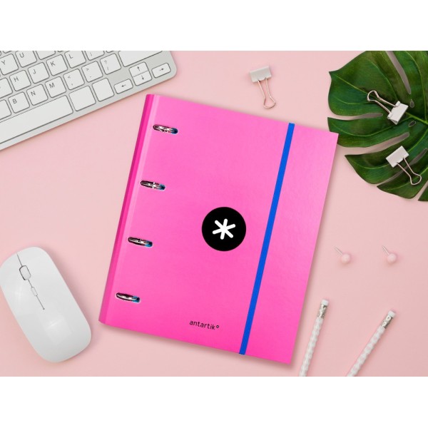 Carpeta con recambio liderpapel antartik a4 cuadro 5 mm forrada 4 anillas 40mm redondas color rosa