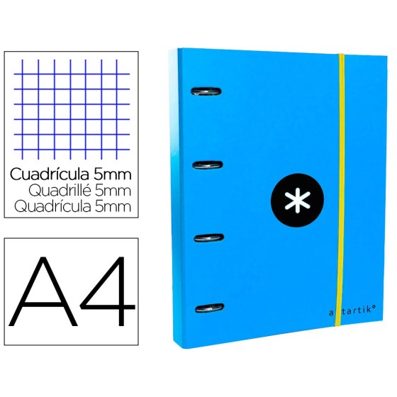 Carpeta con recambio liderpapel antartik a4 cuadro 5 mm forrada 4 anillas 40mm redondas color azul