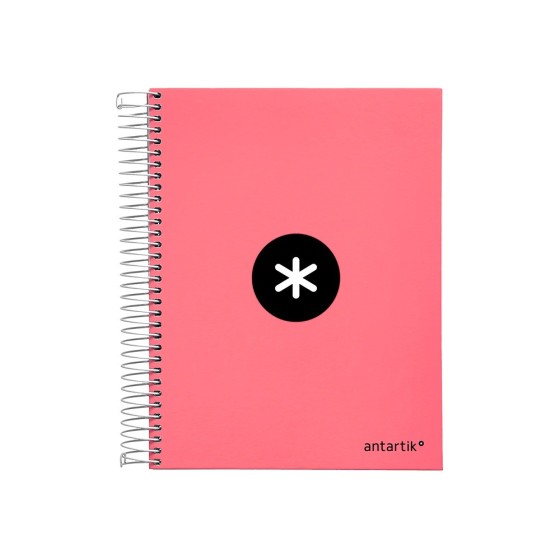 Cuaderno espiral liderpapel a5 micro antartik tapa forrada120h 100 gr cuadro 5 mm 5 band6 taladros color coral