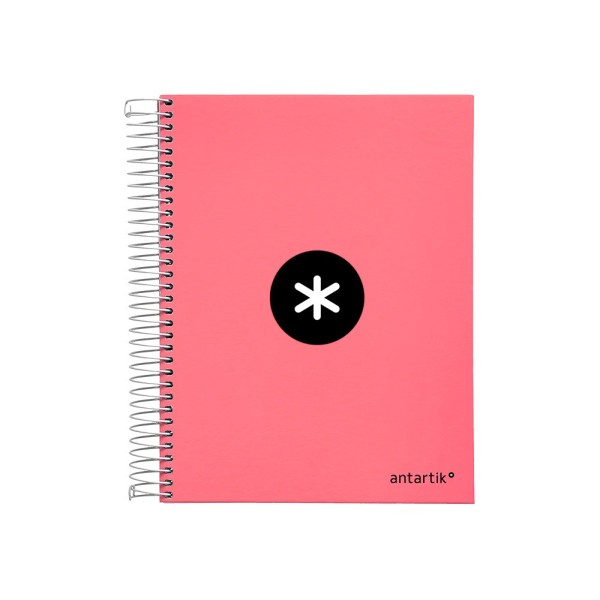 Cuaderno espiral liderpapel a5 micro antartik tapa forrada120h 100 gr cuadro 5 mm 5 band6 taladros color coral