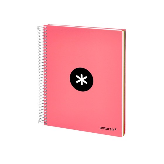 Cuaderno espiral liderpapel a5 micro antartik tapa forrada120h 100 gr cuadro 5 mm 5 band6 taladros color coral