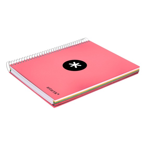 Cuaderno espiral liderpapel a5 micro antartik tapa forrada120h 100 gr cuadro 5 mm 5 band6 taladros color coral