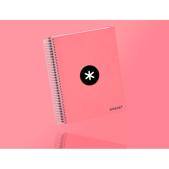 Cuaderno espiral liderpapel a5 micro antartik tapa forrada120h 100 gr cuadro 5 mm 5 band6 taladros color coral