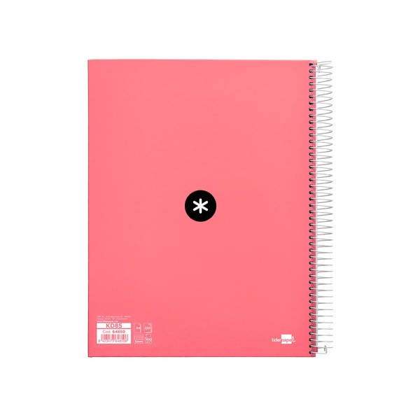 Cuaderno espiral liderpapel a4 micro antartik tapa forrada120h 100 gr cuadro 5mm 5 banda4 taladros color coral