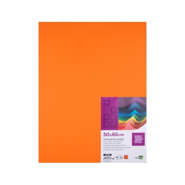 Cartulina liderpapel 50x65 cm 240g/m2 naranja paquete de 25 unidades