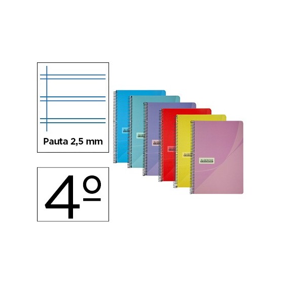 Cuaderno espiral papercop cuarto tapa plastico 80h 90 gr pauta 2,5 mm con margen colores surtidos