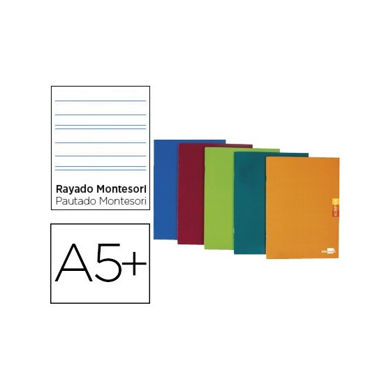 Libreta liderpapel scriptus a5 plus 48 hojas 90g/m2 rayado montessori 5mm con margen colores surtidos