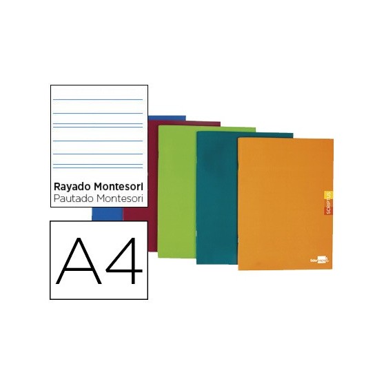 Libreta liderpapel scriptus a4 48 hojas 90g/m2 rayado montessori 5mm con margen colores surtidos