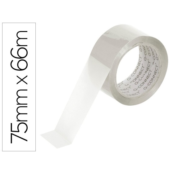 Cinta adhesiva q-connect polipropileno transparente 66 mt x 75 mm para embalaje
