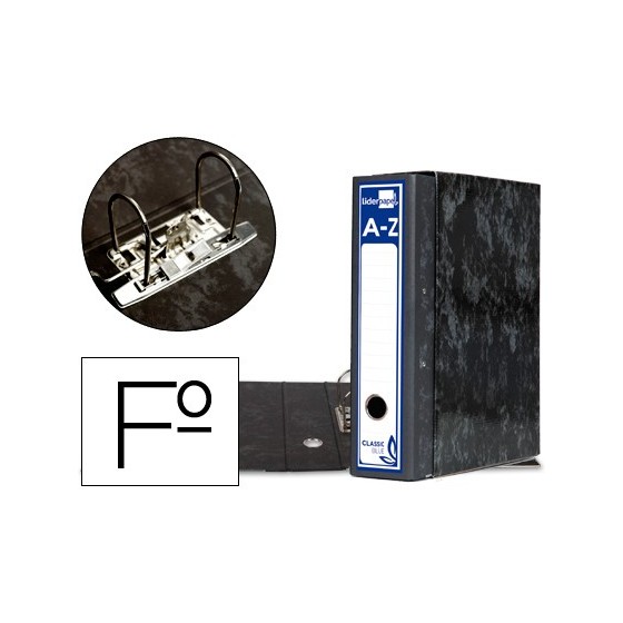 Archivador de palanca liderpapel carton forrado folio jaspeado negro con caja classic blue