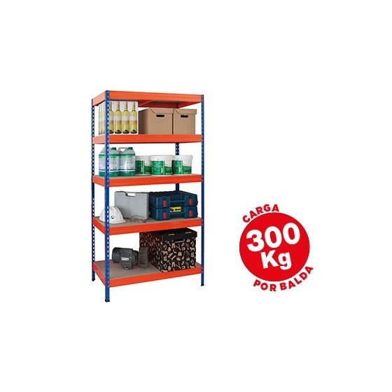 Estanteria metalica ar storage 192x100x50cm 5 estantes 300kg por estante bandejas de maderasin tornillos azul naranja