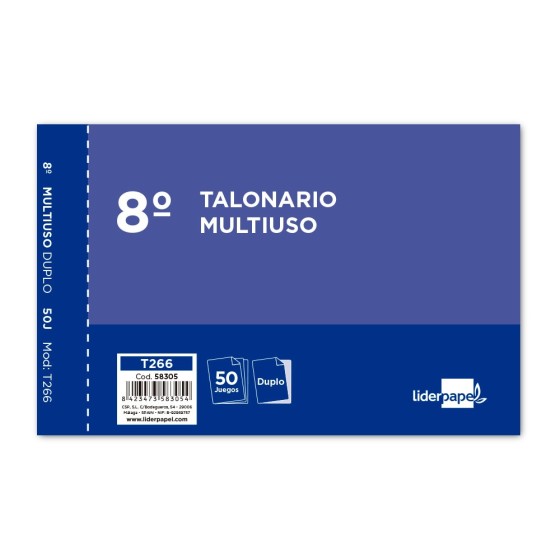 Talonario liderpapel multiuso octavo duplicado apaisado