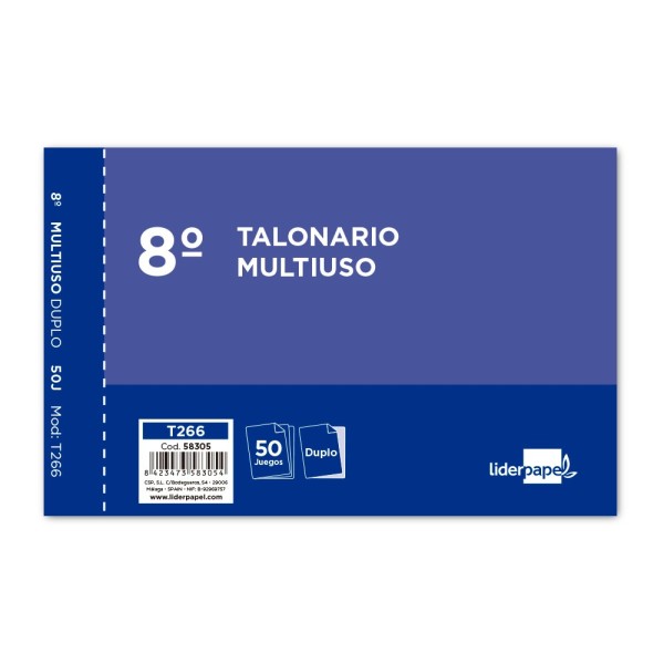 Talonario liderpapel multiuso octavo duplicado apaisado