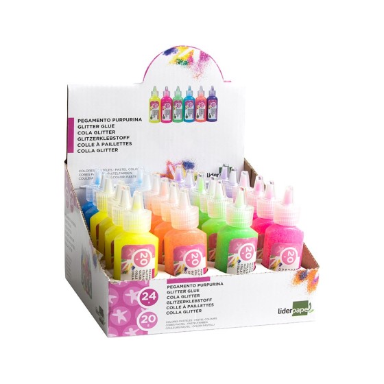 Purpurina pegamento liderpapel fantasia colores metalicos pasteles bote de 20 gr