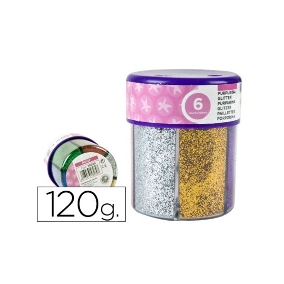 Purpurina liderpapel fantasia colores metalicos 6 colores surtidos bote de 120 gr