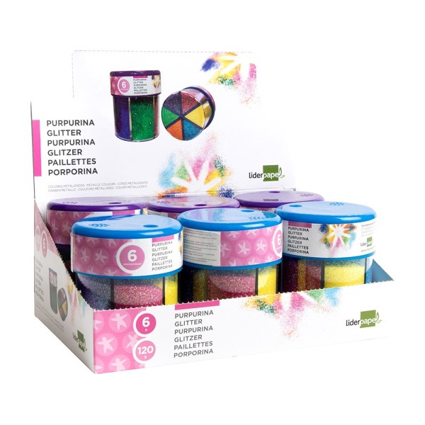 Purpurina liderpapel fantasia colores metalicos 6 colores surtidos bote de 120 gr