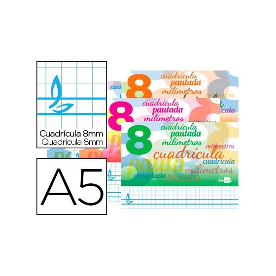 Libreta liderpapel pautaguia tapa cartoncillo 32 hojas din a5 cuadriculado pautado 8mm apaisada 70 gr