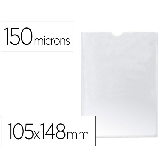 Funda portadocumento q-connect din a6 150 micras pvc transparente con uñero 105x148 mm