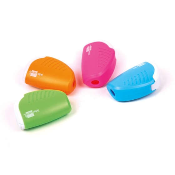 Sacapuntas liderpapel plastico 1 uso con deposito colores surtidos