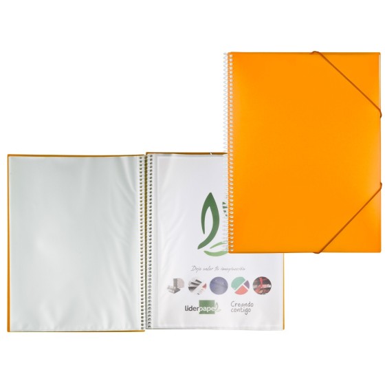 Carpeta liderpapel escaparate con espiral 80 fundas polipropileno din a4 naranja