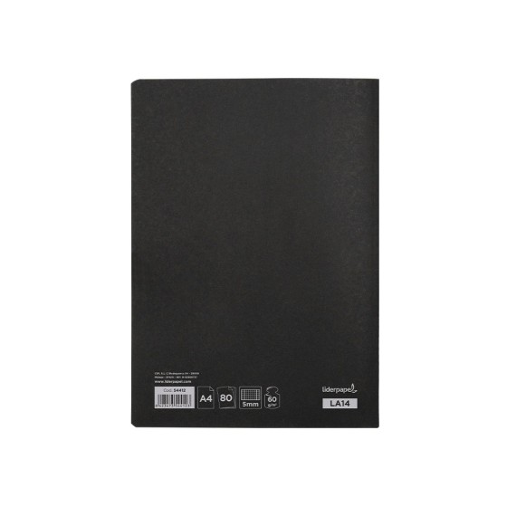 Libreta liderpapel tapa negra a4 80 hojas 60g/m2 cuadro 5mm con doble margen