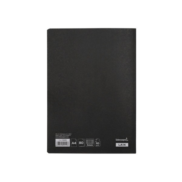 Libreta liderpapel tapa negra a4 80 hojas 60g/m2 cuadro 5mm con doble margen