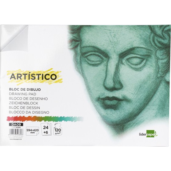 Bloc dibujo liderpapel artistico encolado 594x420mm 24+6 hojas 120g/m2 sin recuadro