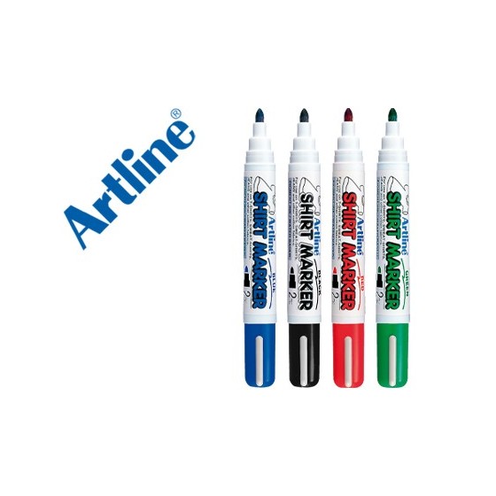 Rotulador artline camiseta ekt-2 negro rojo azul y verde punta redonda 2 mm para uso en camiseta caja de 4