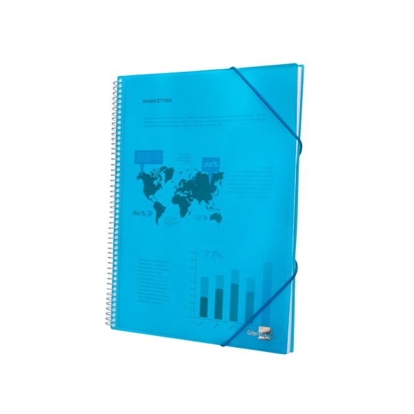 Carpeta liderpapel escaparate con espiral 20 fundas polipropileno din a4 azul