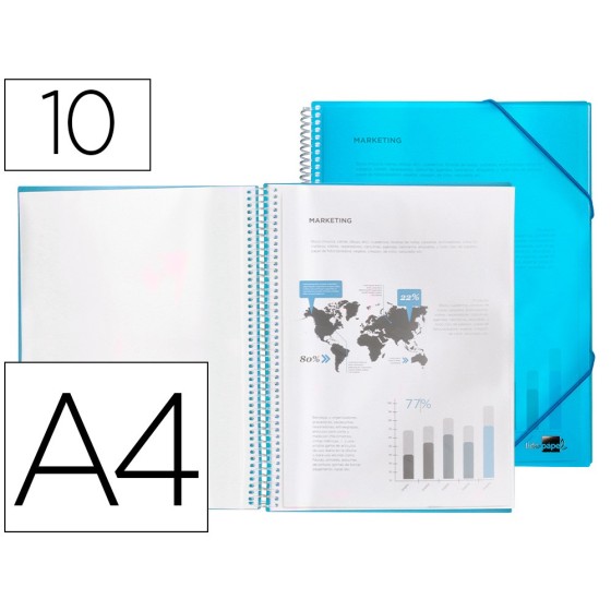 Carpeta liderpapel escaparate con espiral 10 fundas polipropileno din a4 azul