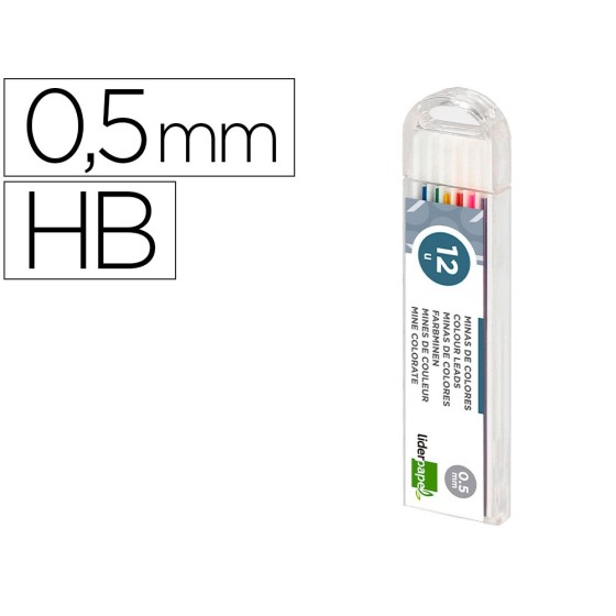 Minas liderpapel colores surtidos de 0,5 mm estuche de 12 minas