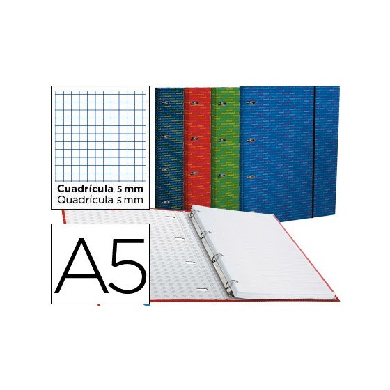 Carpeta con recambio liderpapel a5 cuadro 5mm forrada 4 anillas 20mm