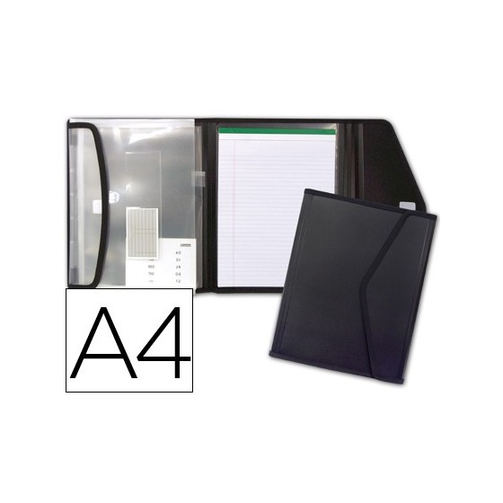 Carpeta liderpapel portadocumentos polipropileno con 5 bolsas y bloc de notas cierre de velcro din a4 negro