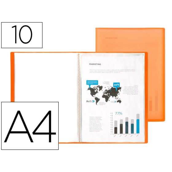 Carpeta liderpapel escaparate 47481 10 fundas polipropileno traslucida din a4 naranja frosty
