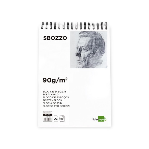 Bloc dibujo liderpapel esbozos espiral a3 297x420mm 100 hojas 90g/m2 sin recuadro