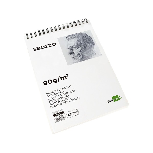 Bloc dibujo liderpapel esbozos espiral a3 297x420mm 100 hojas 90g/m2 sin recuadro