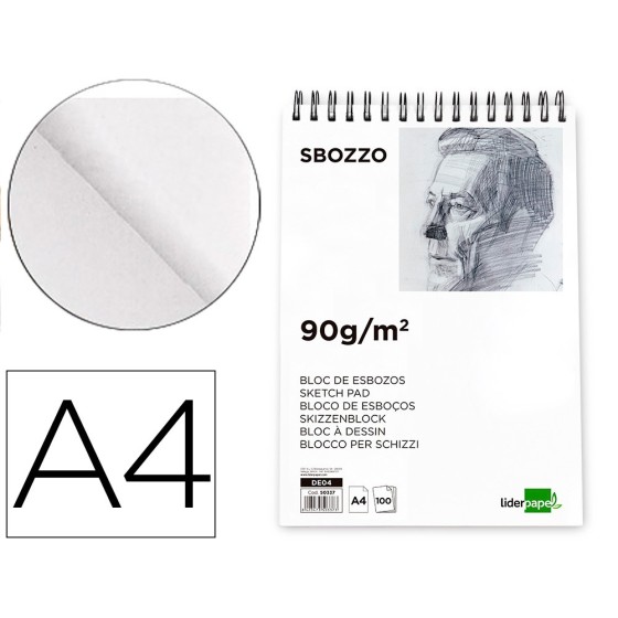 Bloc dibujo liderpapel esbozos espiral din a4 210x297mm 100 hojas 90g/m2 sin recuadro