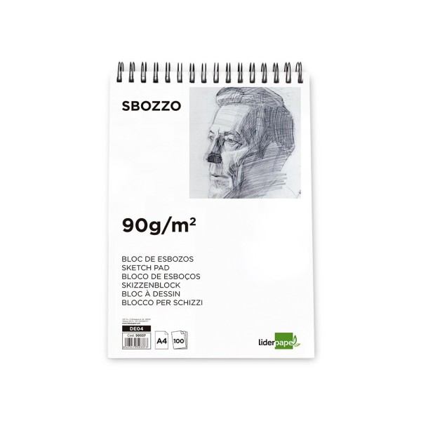 Bloc dibujo liderpapel esbozos espiral din a4 210x297mm 100 hojas 90g/m2 sin recuadro