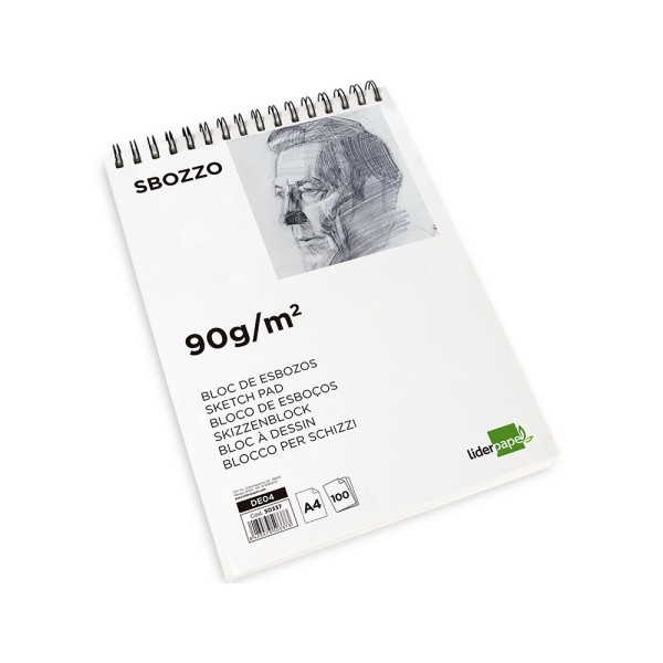 Bloc dibujo liderpapel esbozos espiral din a4 210x297mm 100 hojas 90g/m2 sin recuadro