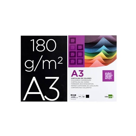 Cartulina liderpapel a3 180g/m2 negro paquete de 100 hojas