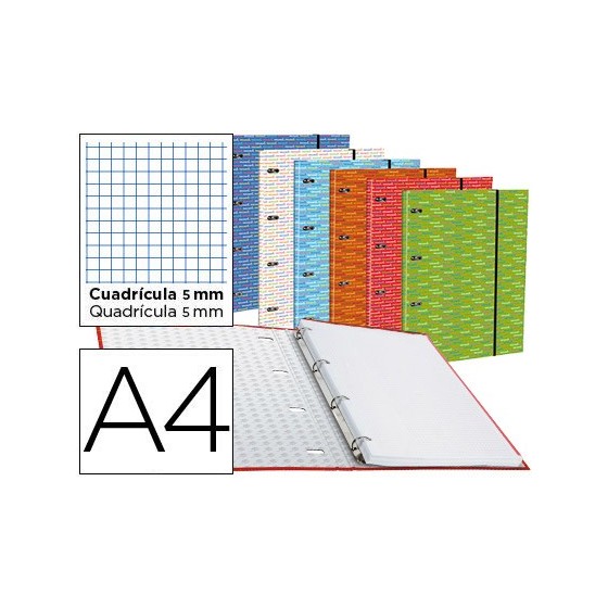 Carpeta con recambio liderpapel a4 cuadro 5mm forrada 4 anillas 20mm