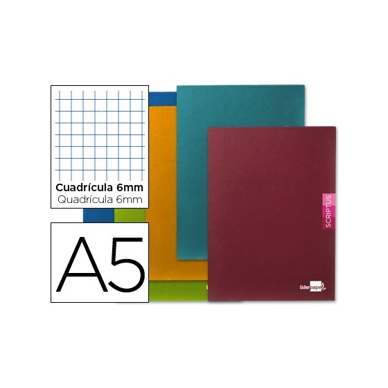 Libreta escolar liderpapel scriptus 48h din a5 cuadro 6 mm papel 90 gr sin margen