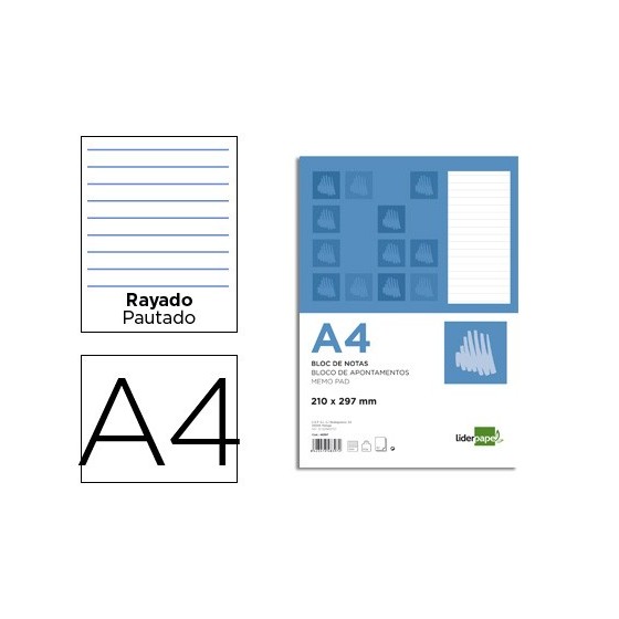 Bloc notas liderpapel horizontal a4 80 hojas 60g/m2