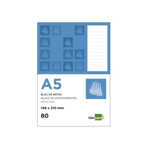 Bloc notas liderpapel horizontal a5 80 hojas 60g/m2 perforado