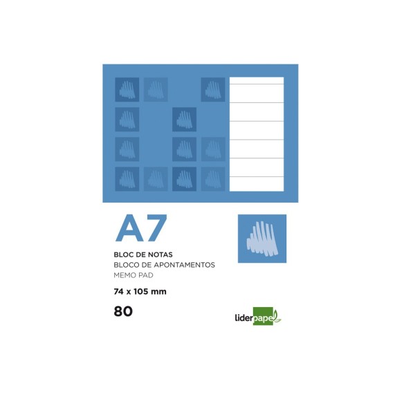 Bloc notas liderpapel horizontal a7 80 hojas 60g/m2 perforado