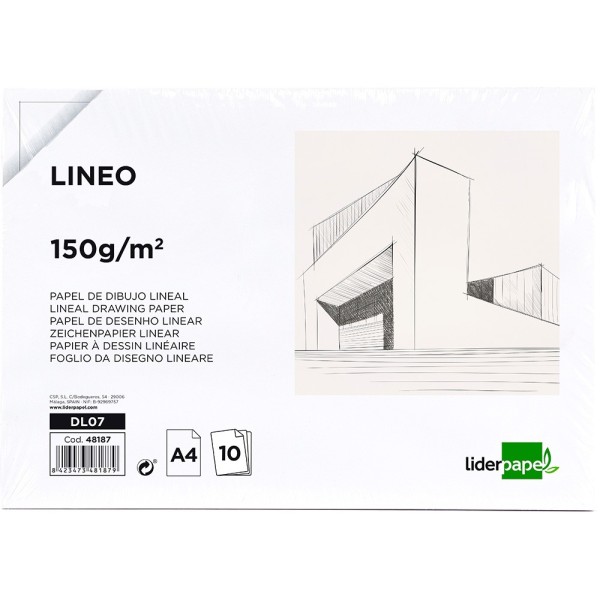 Papel dibujo liderpapel 210x297mm 150g/m2 sin recuadropack de 10