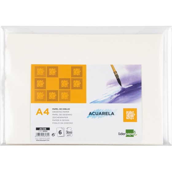 Papel dibujo liderpapel 210x297mm 300g/m2 acuarela pack de 6