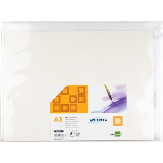 Papel dibujo liderpapel 297x420mm 300g/m2 acuarela pack de 6