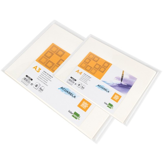 Papel dibujo liderpapel 297x420mm 300g/m2 acuarela pack de 6
